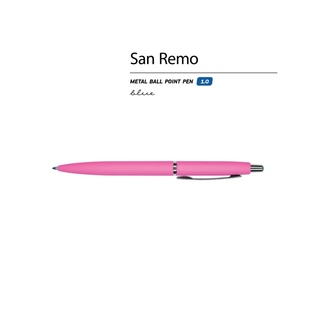 Ручка металлическая шариковая "San Remo", софт-тач, 1.0 мм, ярко-розовый