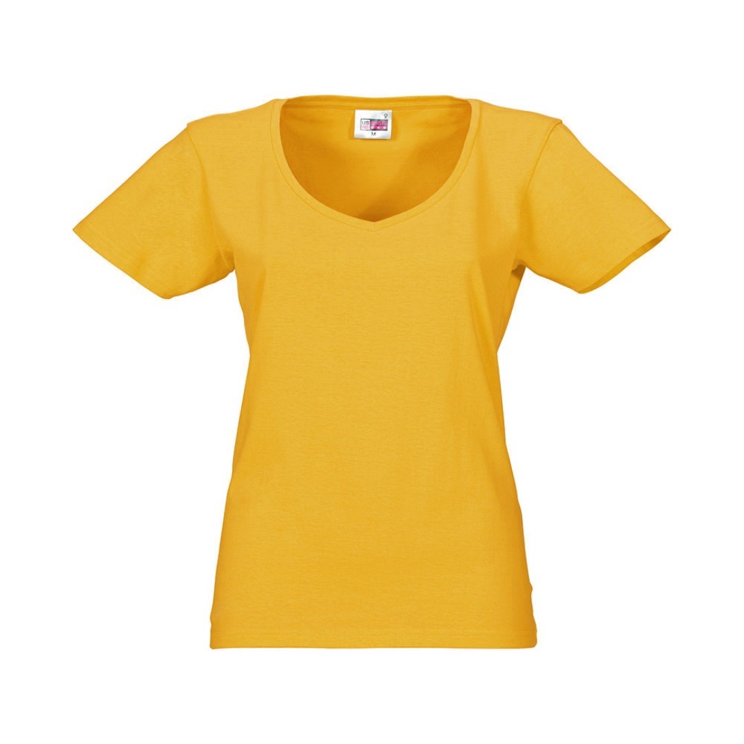 Футболка "Heavy Super Club" женская с V-образным вырезом, золотисто-желтый