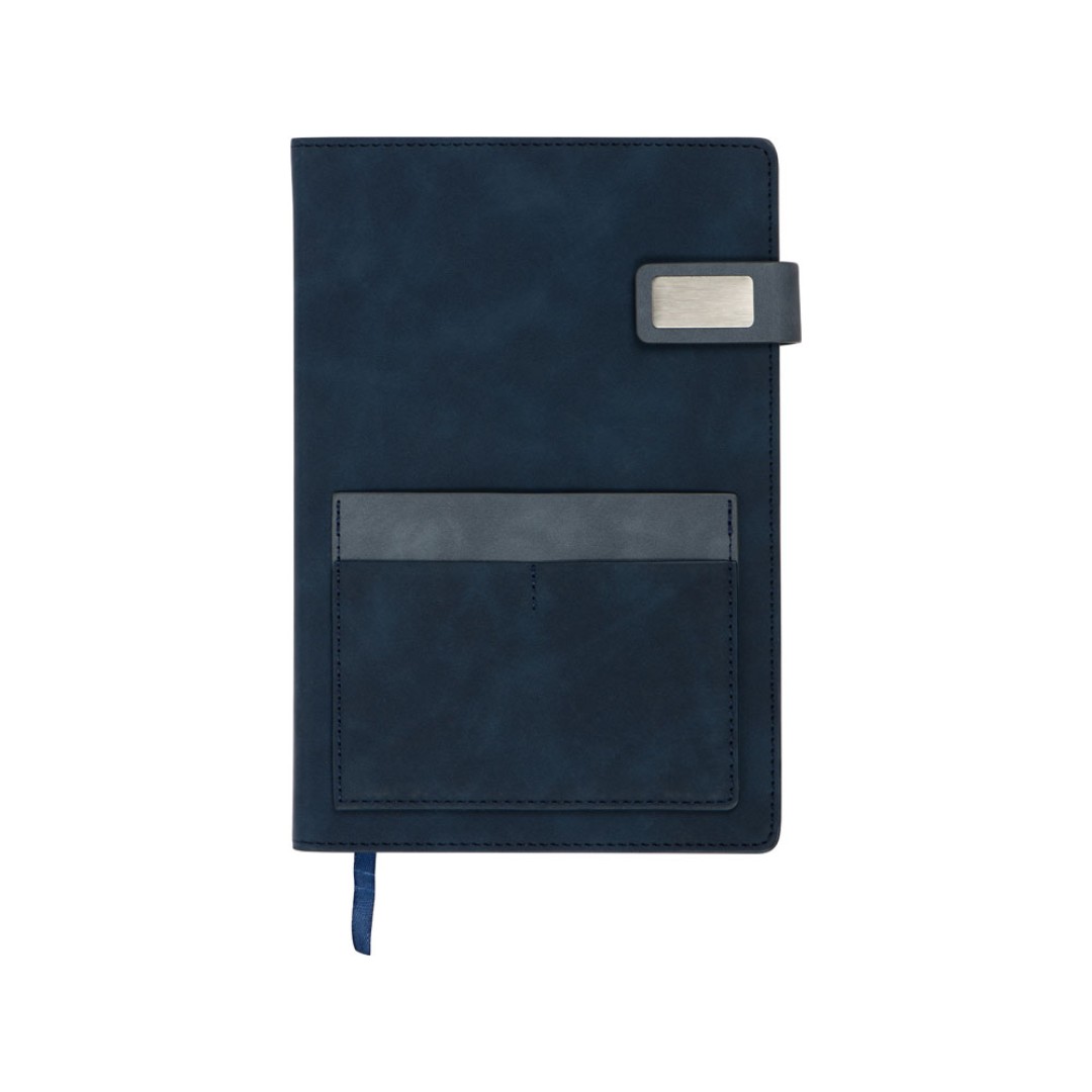 Бизнес блокнот А5 "Freya" с клапаном и карманом для визиток, твердая обложка, 128 листов, синий и темно