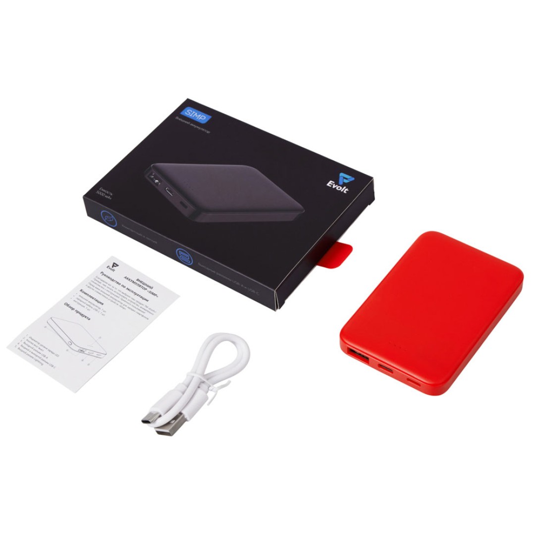 Внешний аккумулятор «Simp», 5000 мАч, красный