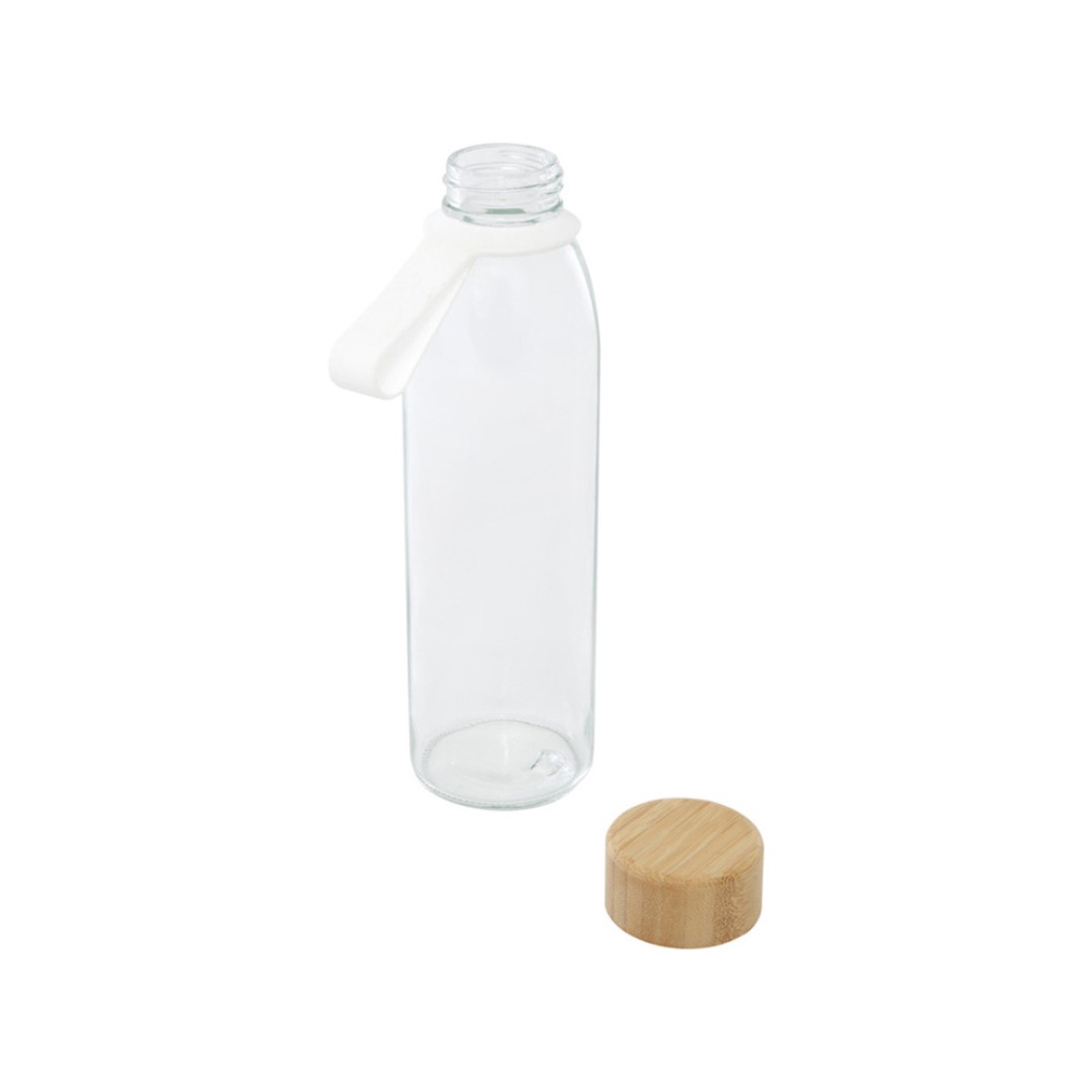 Стеклянная бутылка для воды Porto объемом 500 мл с силиконовой ручкой и бамбуковой крышкой - Прозрачный