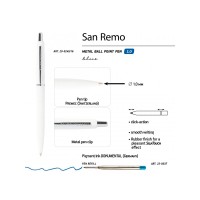 Ручка "SAN REMO" шариковая, автоматическая, белый металлический корпус 1.00 мм, синяя