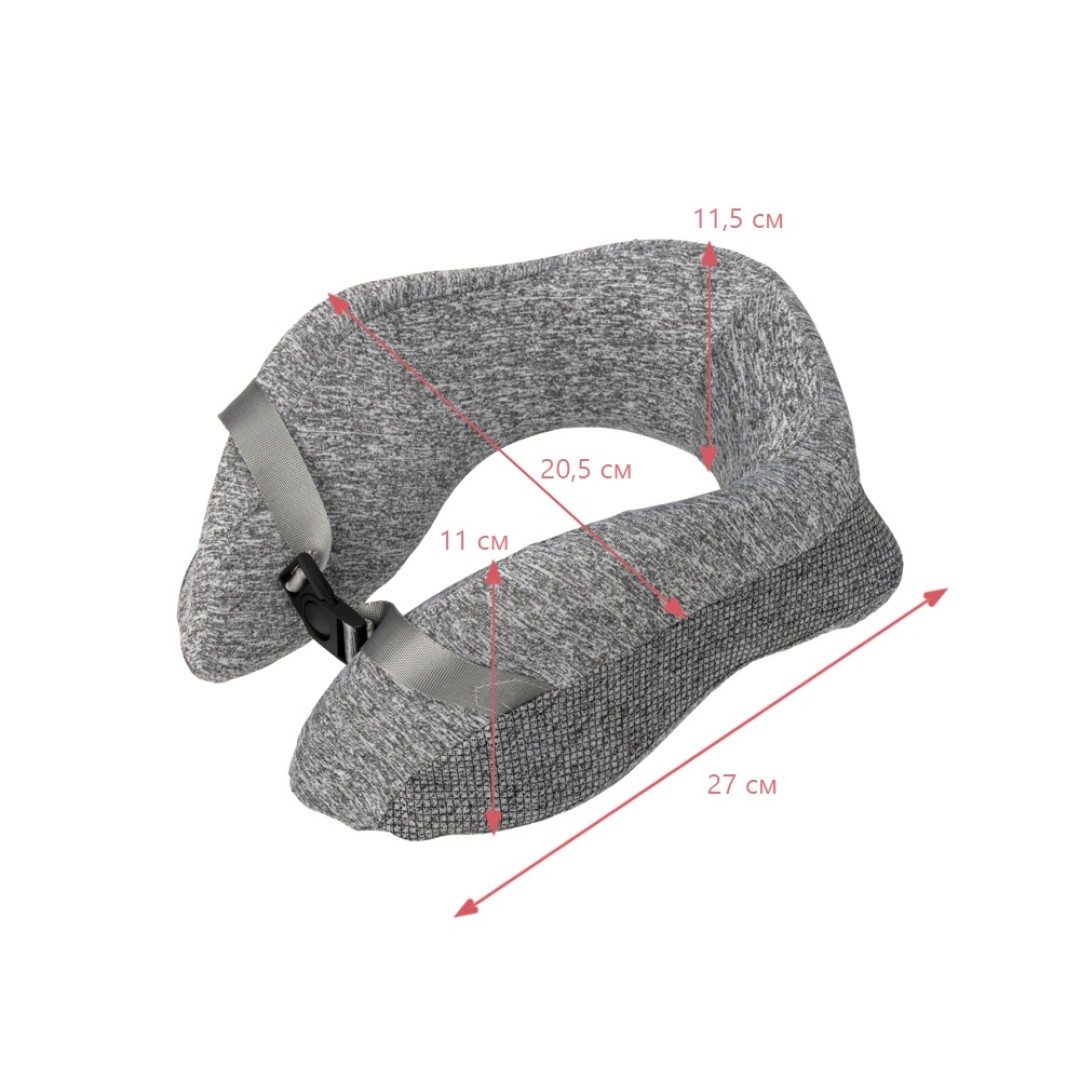 Подушка TORBER, дорожная, с эфектом памяти, серая, полиэстер, 20х27х10 см