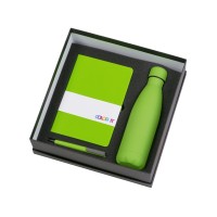 Подарочный набор c блокнотом C2, ручкой и термобутылкой, зеленое яблоко