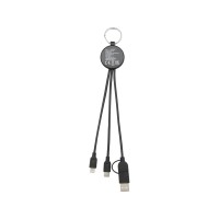 Кабель для зарядки Tecta «6 в 1» из переработанного пластика/бамбука с брелком, сплошной черный