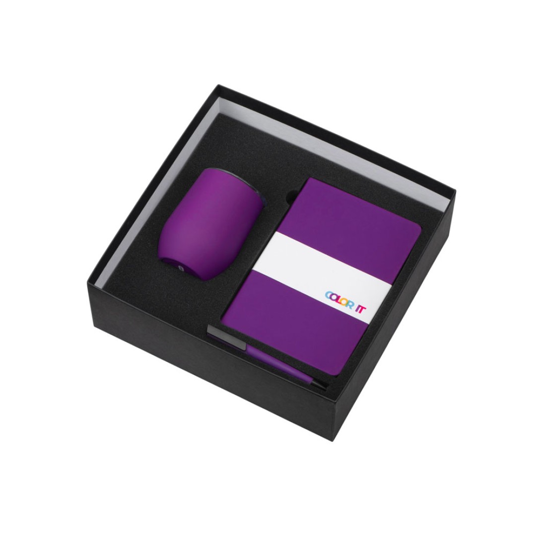 Подарочный набор c блокнотом C2, ручкой и термокружкой, фиолетовый