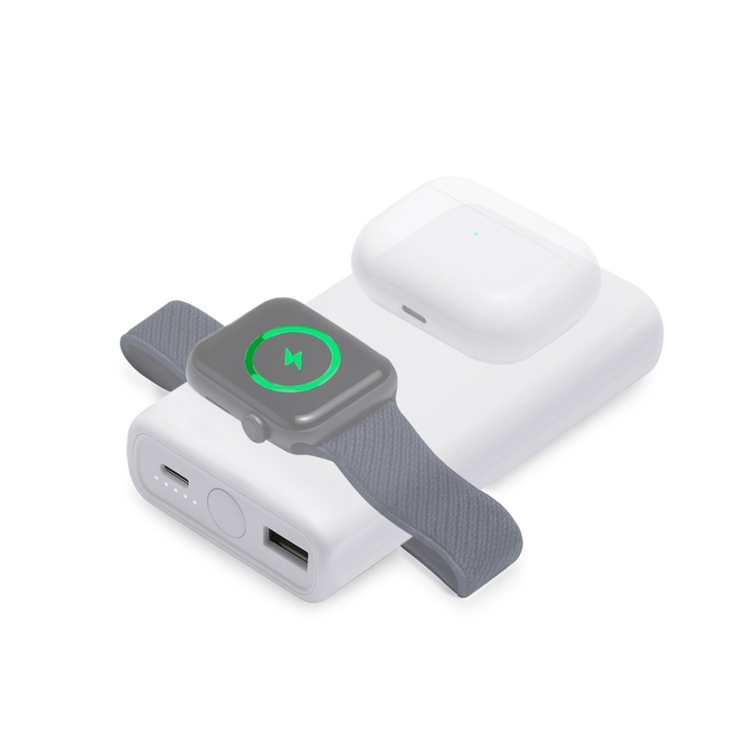 Внешний беспроводной аккумулятор 2-в-1 с функцией зарядки Apple Watch, QC/PD «AtomIQ», 10000 мАч, белый