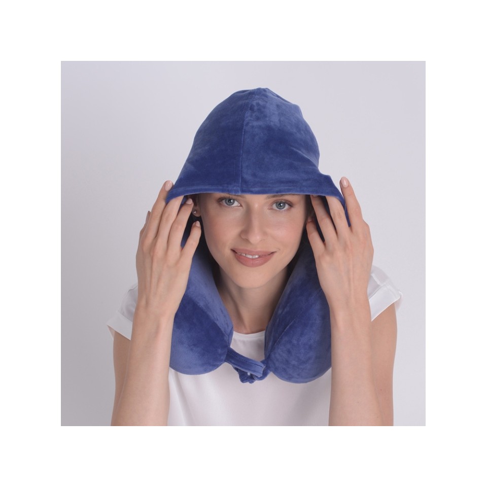 Подушка для путешествий с эффектом памяти, с капюшоном "Hooded Tranquility Pillow", синий