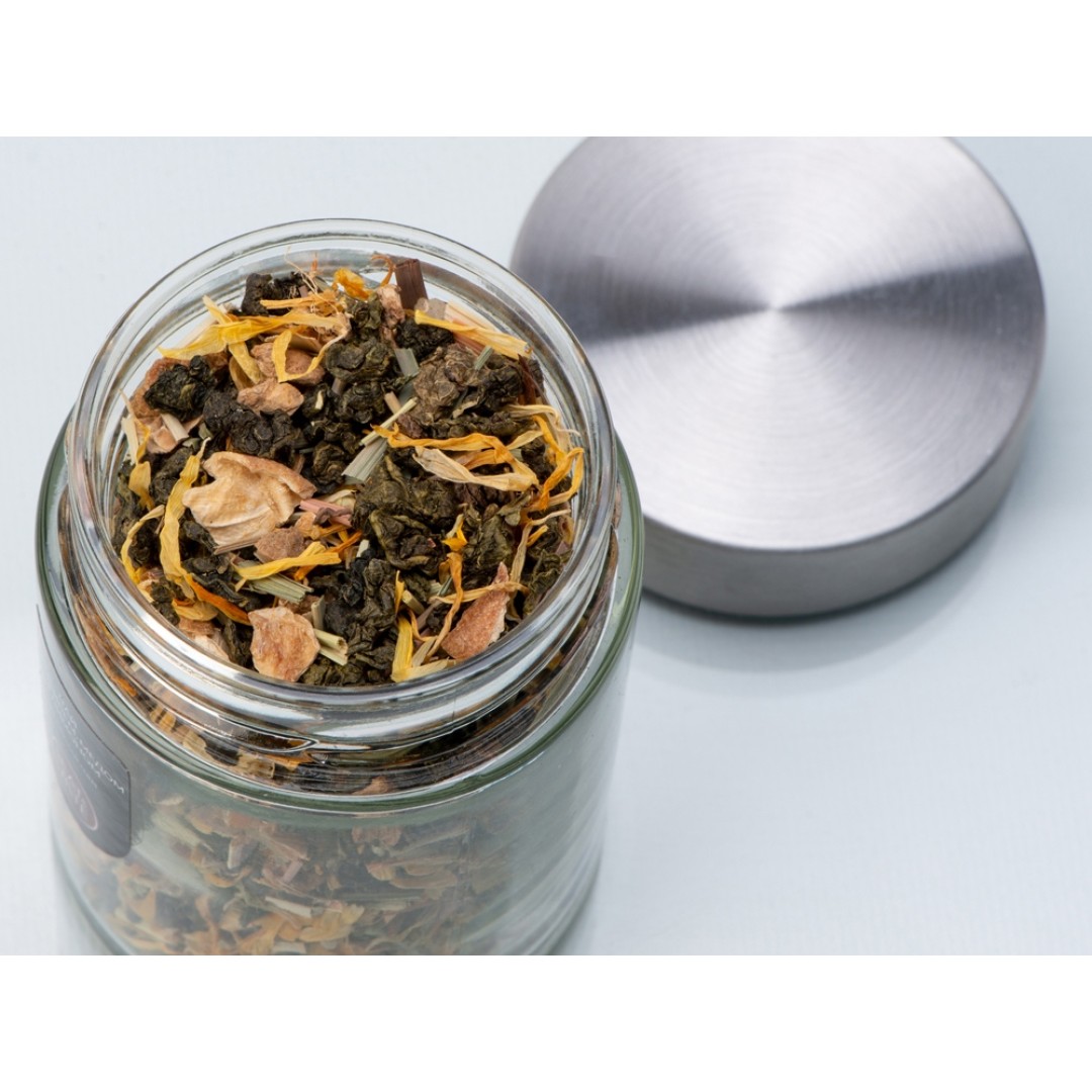 Чай зеленый, серия "Essence", с медом, имбирем и лимоном, стеклянная банка