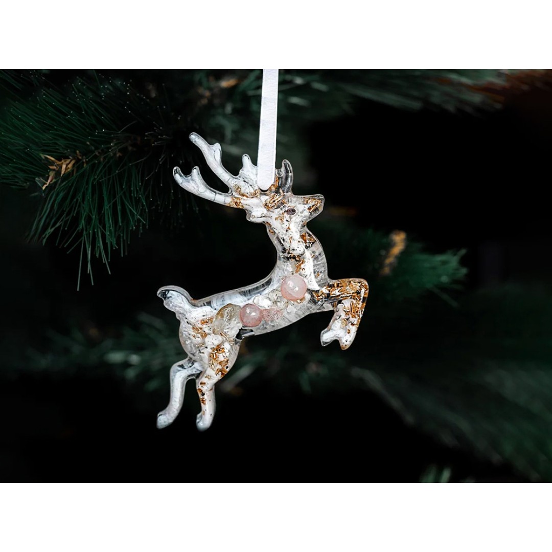 Елочные игрушки ( Снегирь+ Олень+ Ель) Розовый кварц