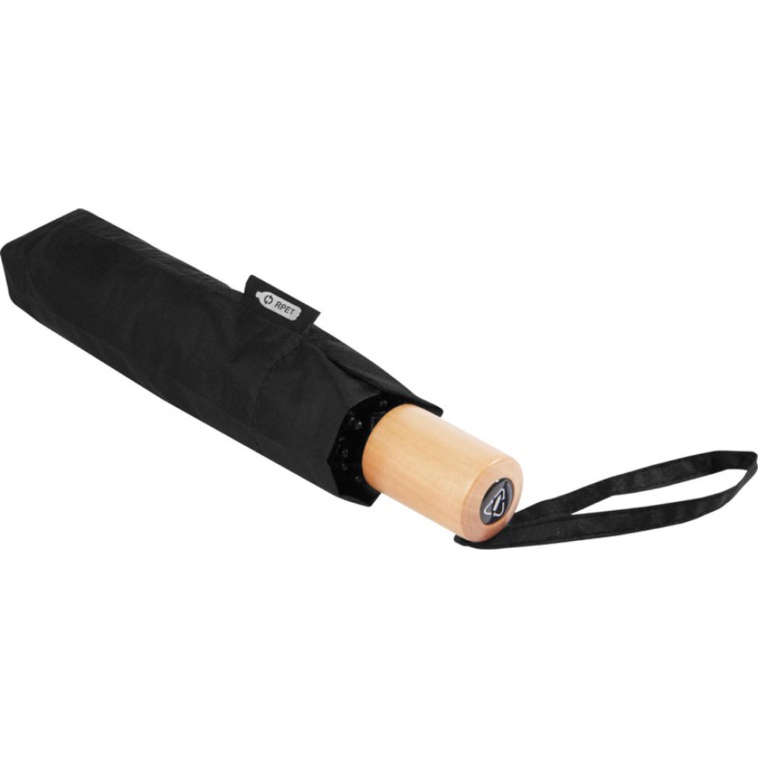 Birgit, складной ветроустойчивой зонт диаметром 21 дюйм из переработанного ПЭТ, черный