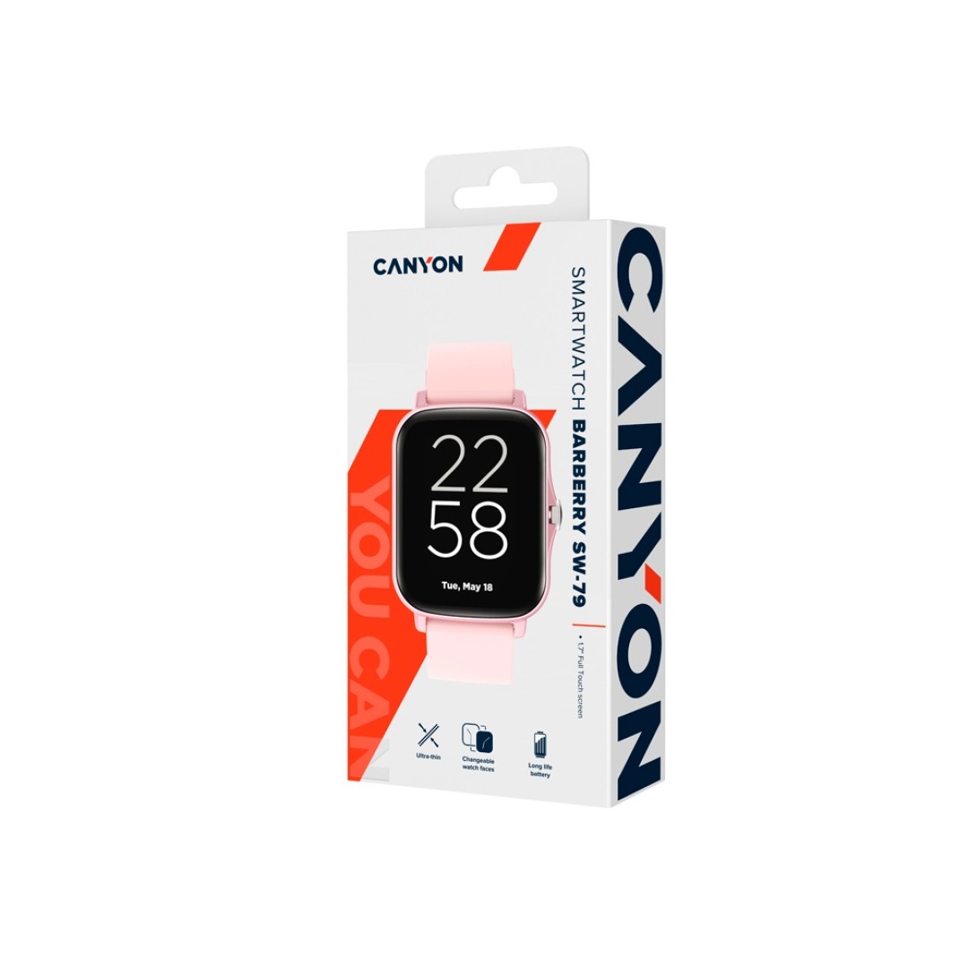 Умные часы CANYON Barberry SW-79, IP 67, BT 5.1, сенсорный дисплей 1.7, розовый (Р)