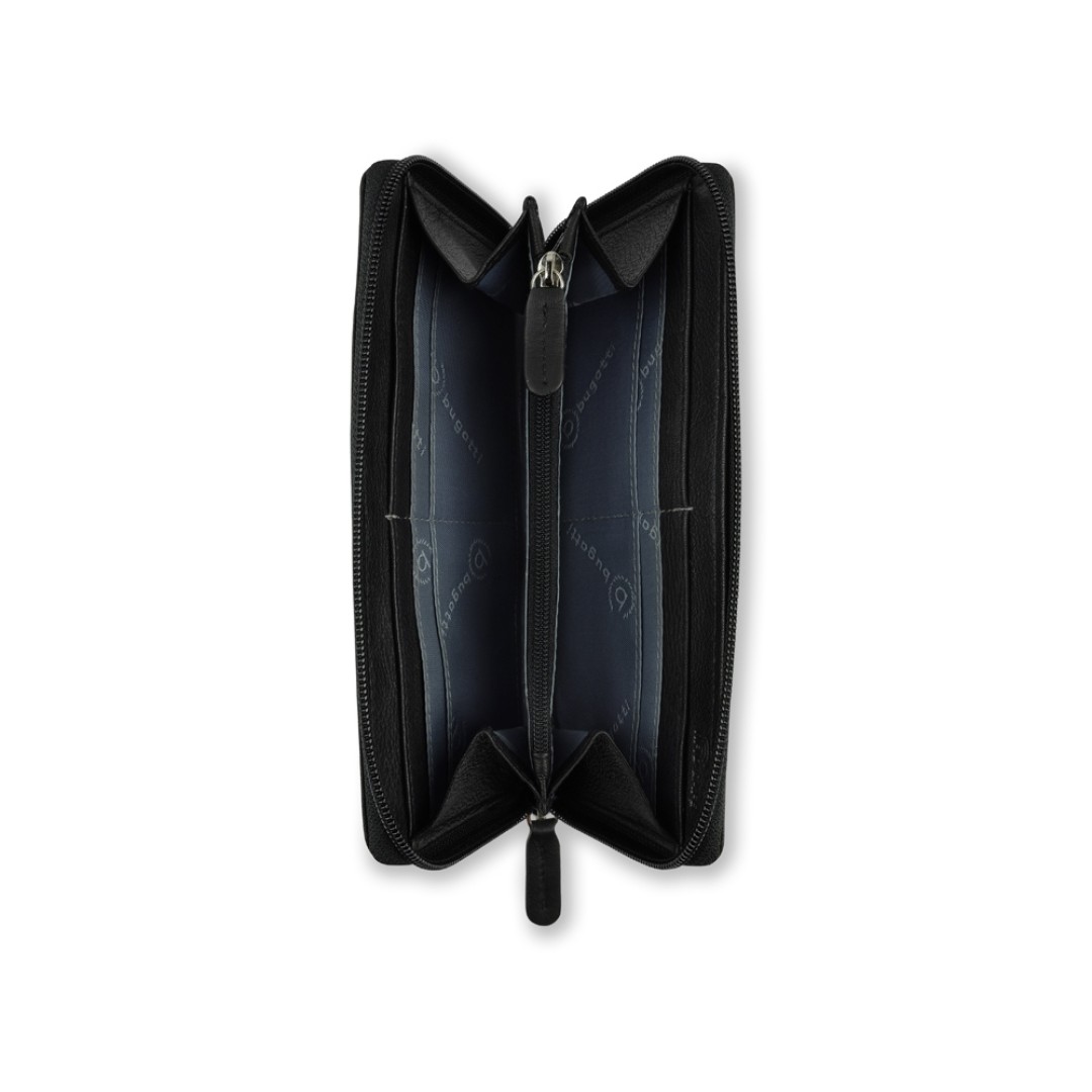 Кошелёк женский BUGATTI Banda, с защитой данных RFID, чёрный, кожа/полиэстер, 18,5х2х10 см