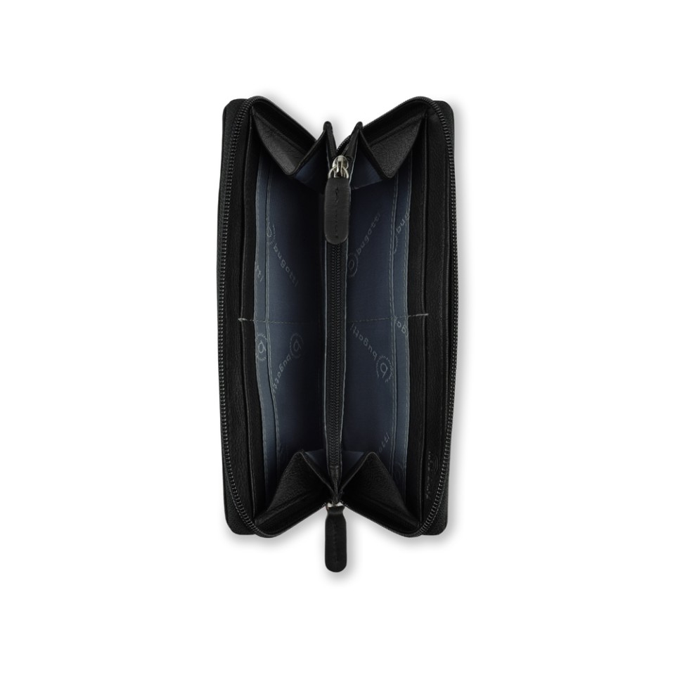 Кошелёк женский BUGATTI Banda, с защитой данных RFID, чёрный, кожа/полиэстер, 18,5х2х10 см