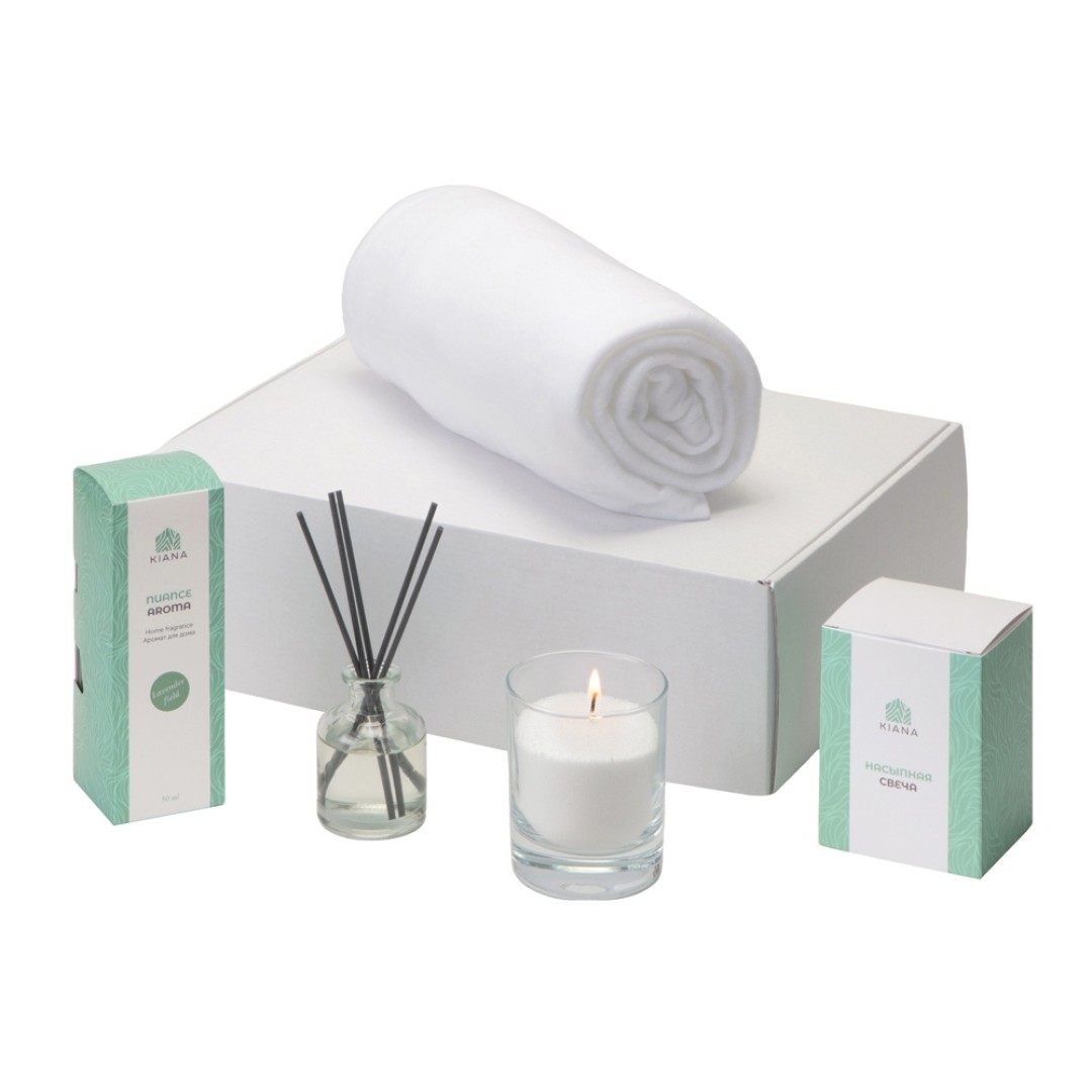 Подарочный набор White light 2.0 с пледом, диффузором, насыпной свечой