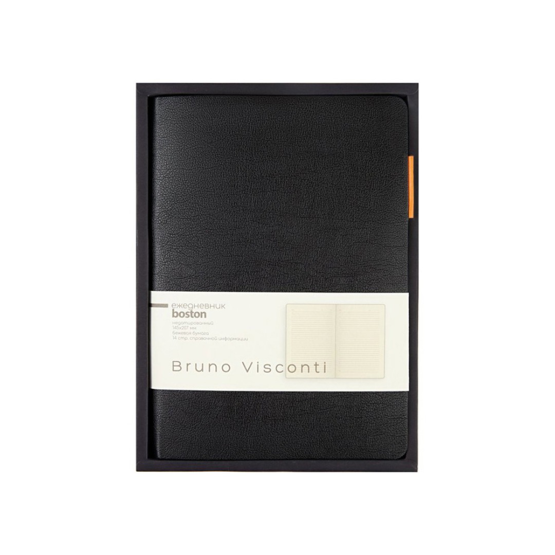 Ежедневник недатированный А5 "Boston", черный (оранжевый обрез)