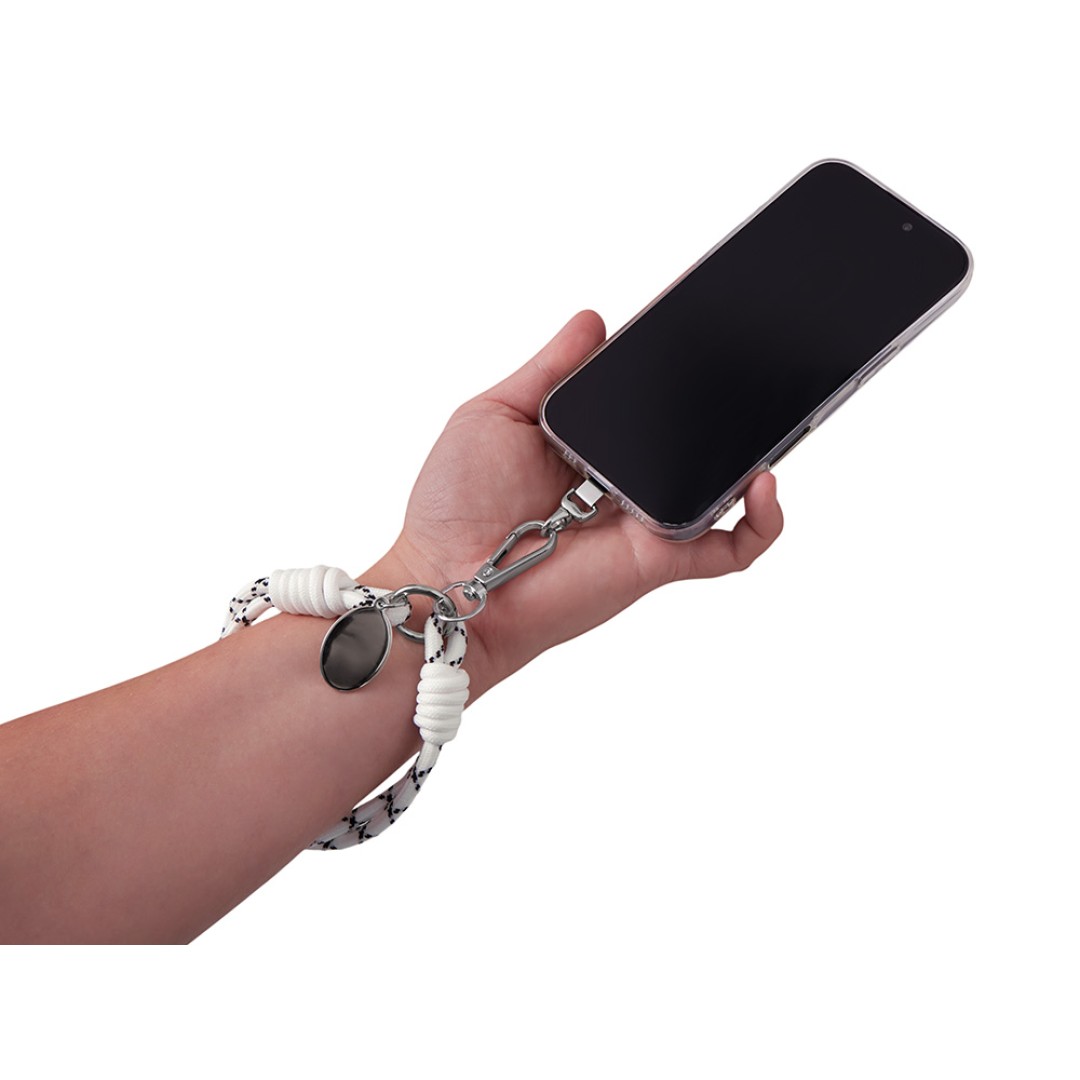 Брелок-браслет "Bohemian" c металлическим держателем для телефона, бело-черный