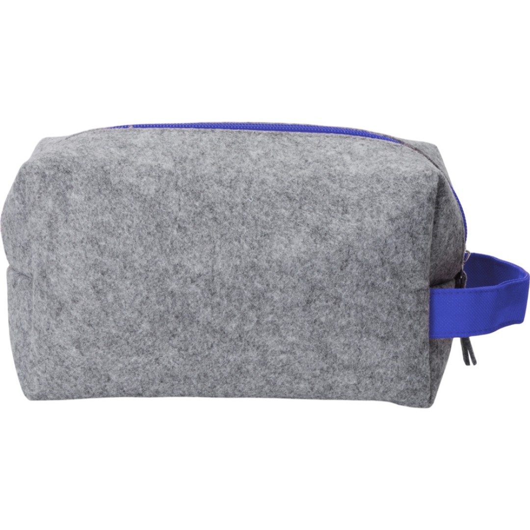 Косметичка из РПЕТ фетра с ручкой "Felt", серый с синим