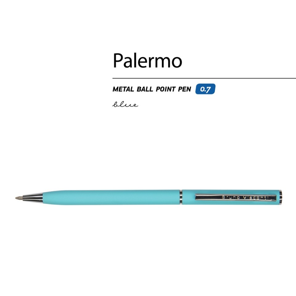 Ручка "Palermo" шариковая  автоматическая, бирюзовый металлический корпус, 0,7 мм, синяя