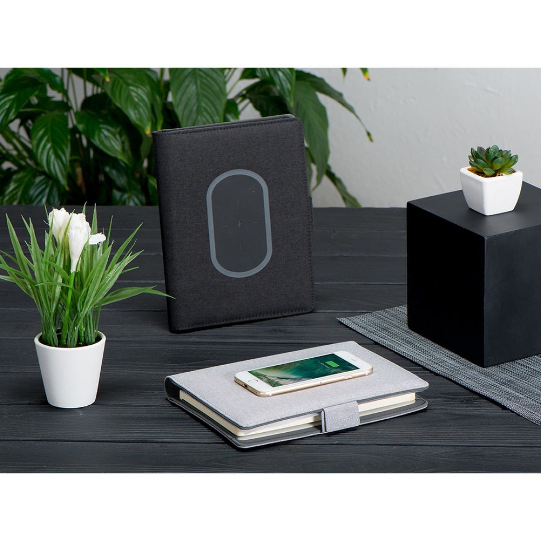 Органайзер с беспроводной зарядкой 5000 mAh "Powernote", светло-серый (P)