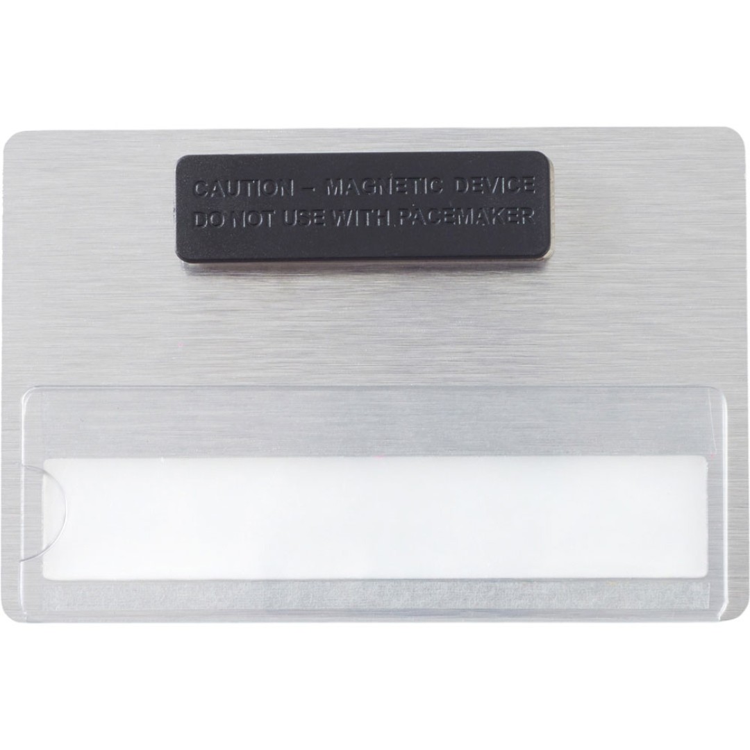 Бейдж металл+ загибушка прозрачная, 90х60мм, серебристый