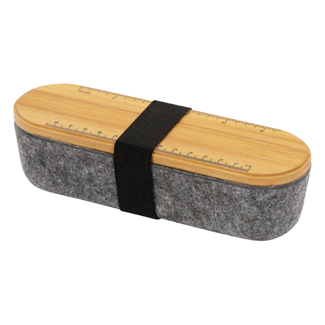 Пенал с линейкой и подставкой для телефона из бамбука "Haruki", серый