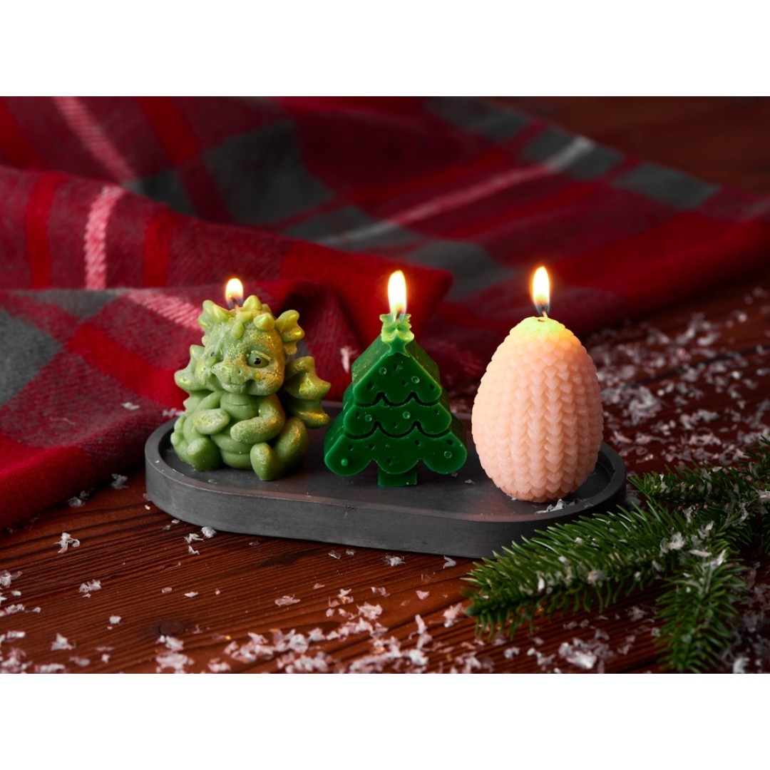 Свечи на подставке "Дракон, яйцо дракона, елочка"