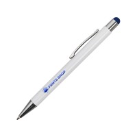 Ручка металлическая шариковая «Flowery» со стилусом и цветным зеркальным слоем, белый/синий