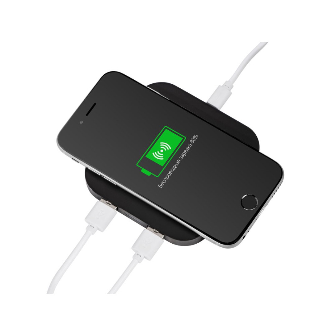 Беспроводная зарядка «Tile» с 2 USB-A, 5 Вт, черный