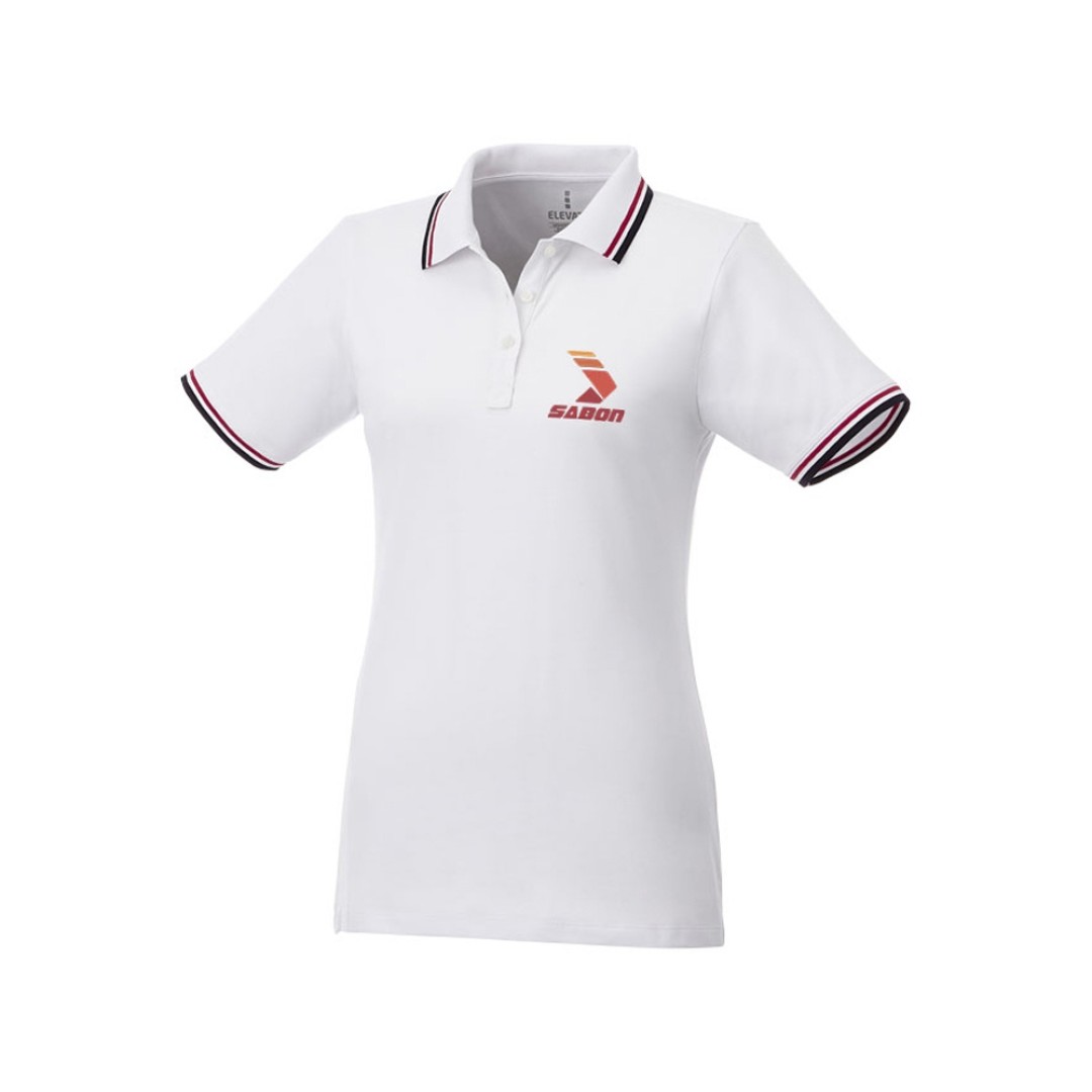 Женская футболка поло Fairfield с коротким рукавом с проклейкой, белый/темно-синий/красный