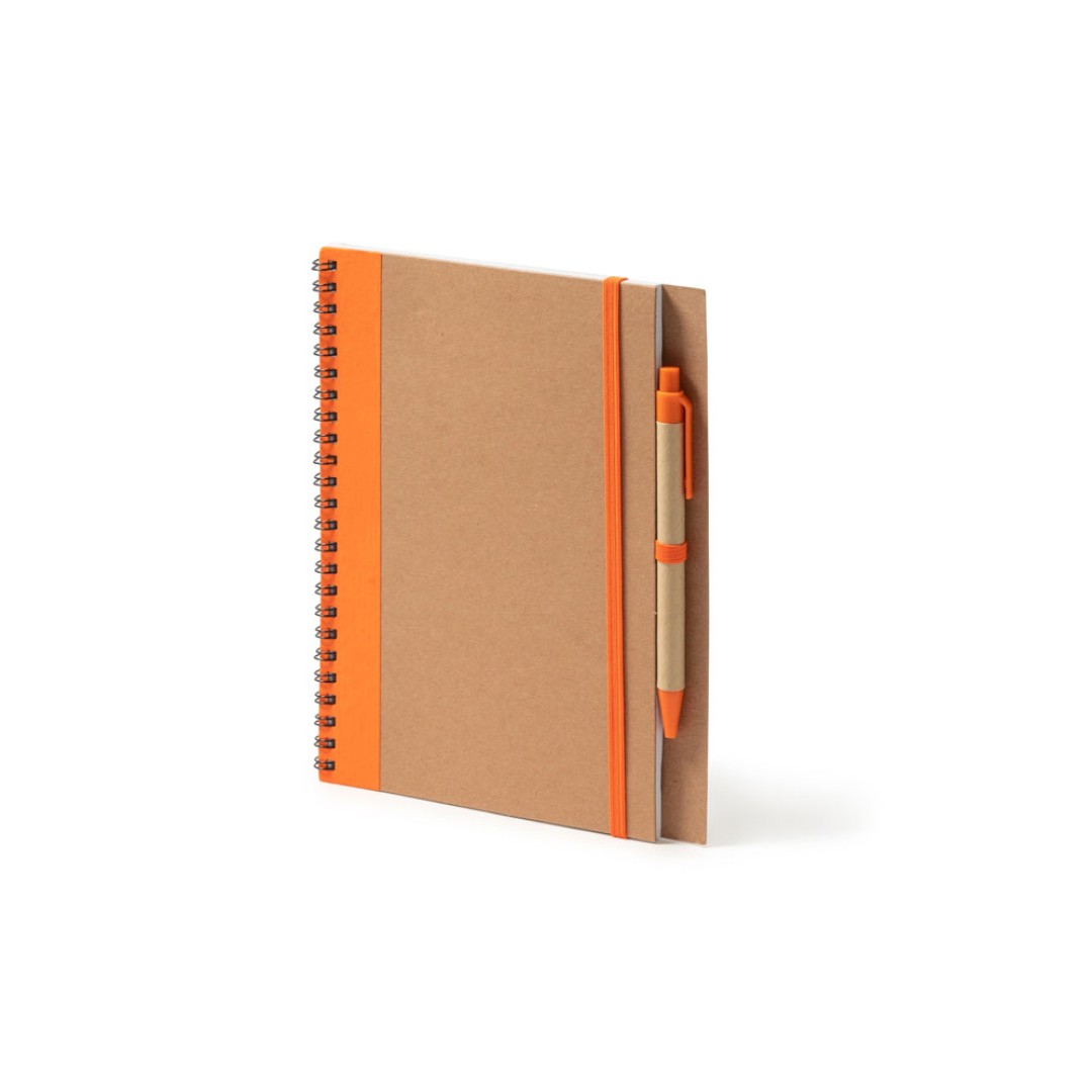 Блокнот А5+ ALANI с шариковой ручкой, крафтовый/оранжевый
