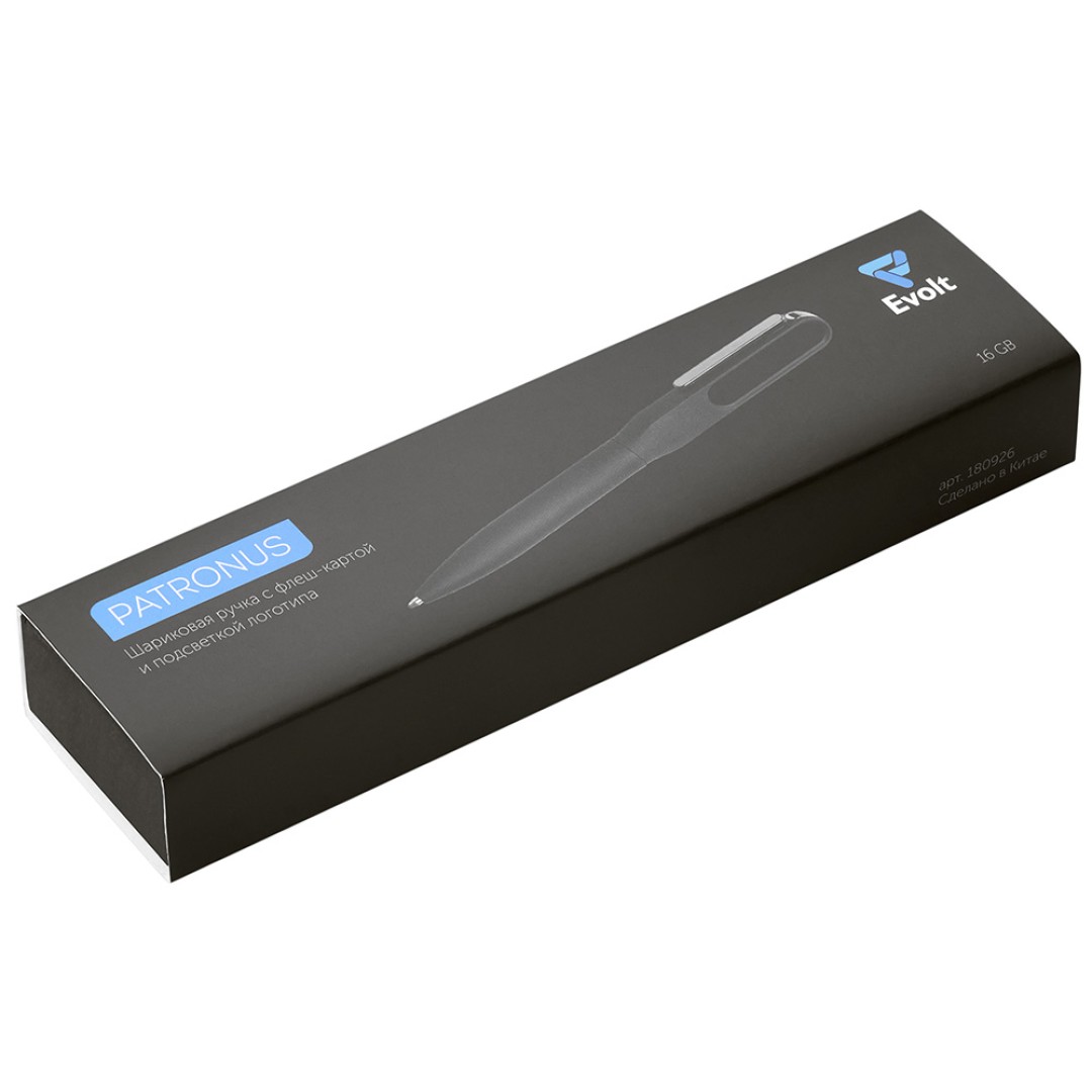 Металлическая ручка с флешкой на 16 Гб и светящимся логотипом "Patronus", матовая черная