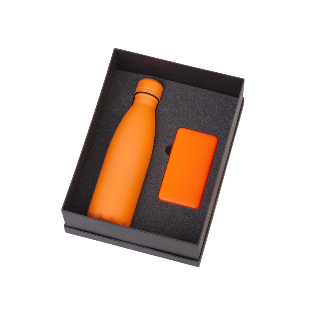 Подарочный набор с термобутылкой и повербанком С1, 5000 mAh, оранжевый