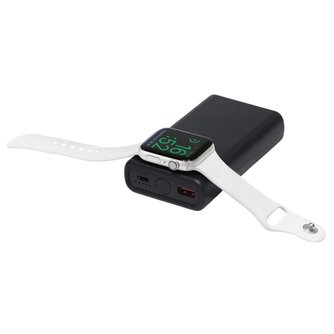 Внешний беспроводной аккумулятор 2-в-1 с функцией зарядки Apple Watch, QC/PD «AtomIQ», 10000 мАч, черный