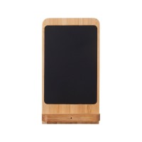 Беспроводное зарядное устройство 2-в-1 с подсветкой лого «Reedia S4», 15 Вт, бамбук, черный