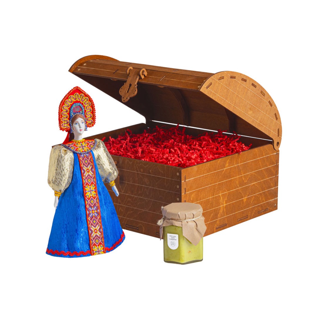 Подарочный набор: кукла фарфоровая, крем-мед, синий