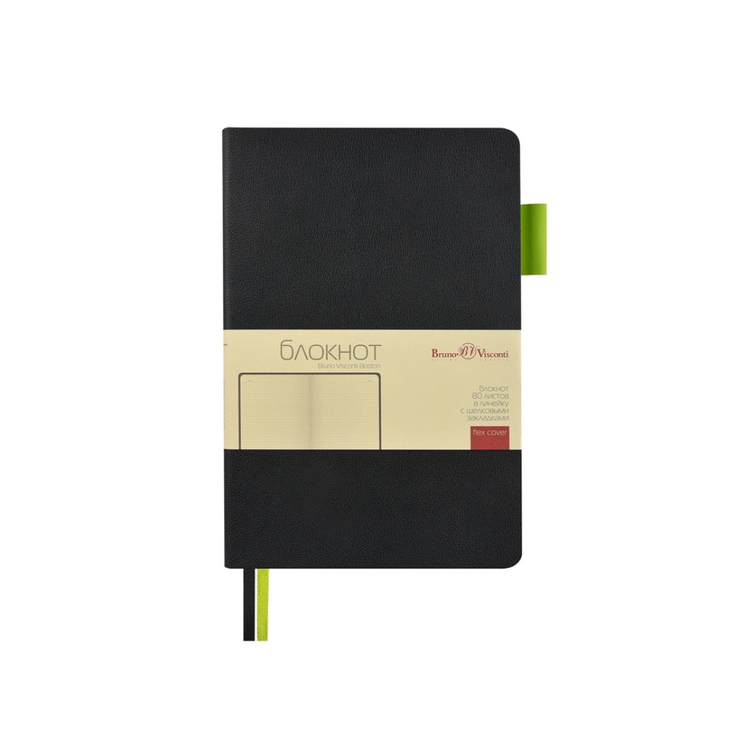 Блокнот А5 "Boston", черный с салатовым срезом