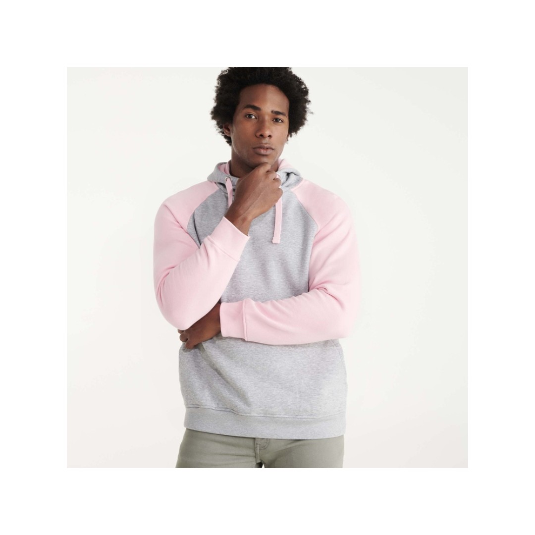 Толстовка с капюшоном "Badet" мужской, серый меланж/светло-розовый