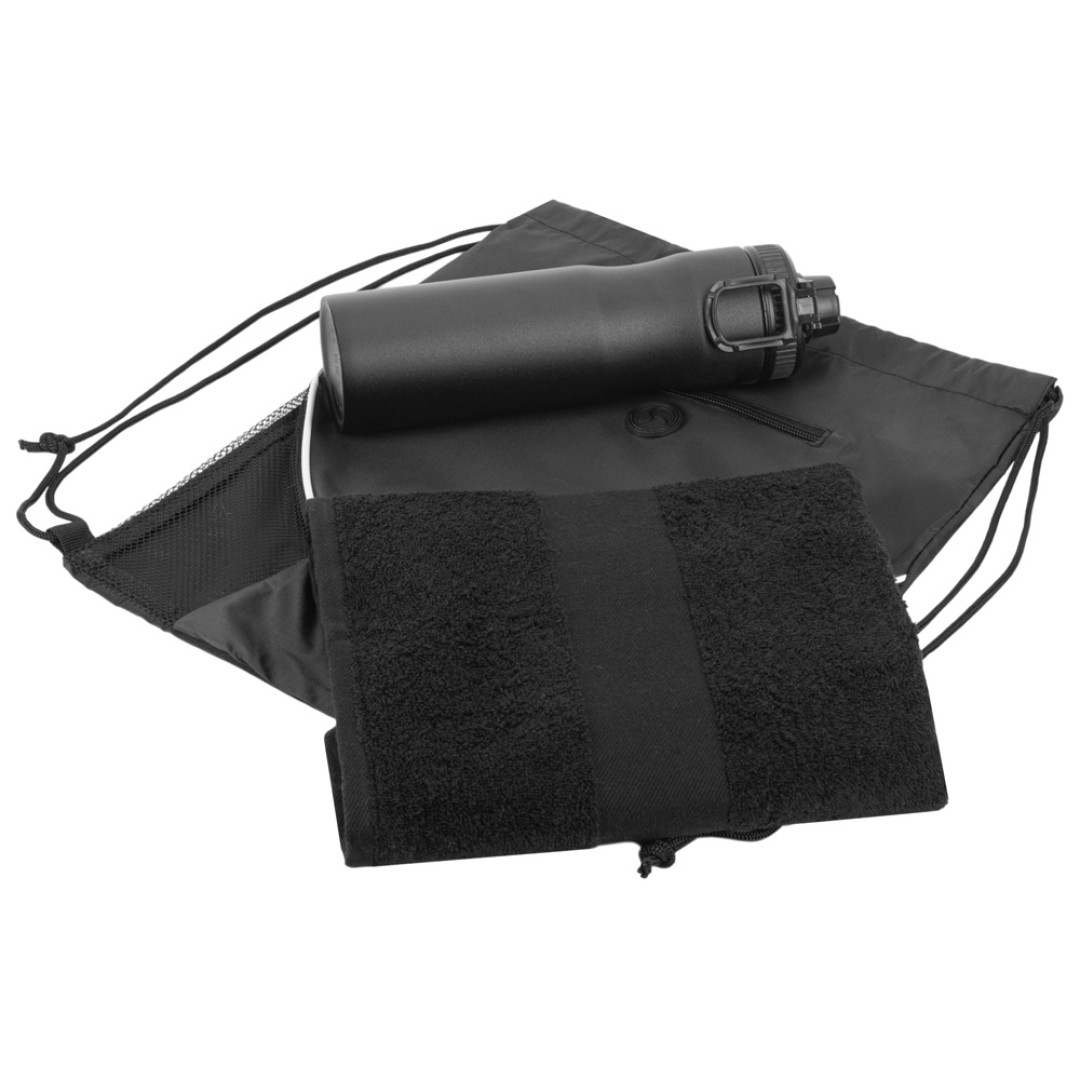 Спортивный набор со стальной бутылкой и полотенцем «Advanced», черный