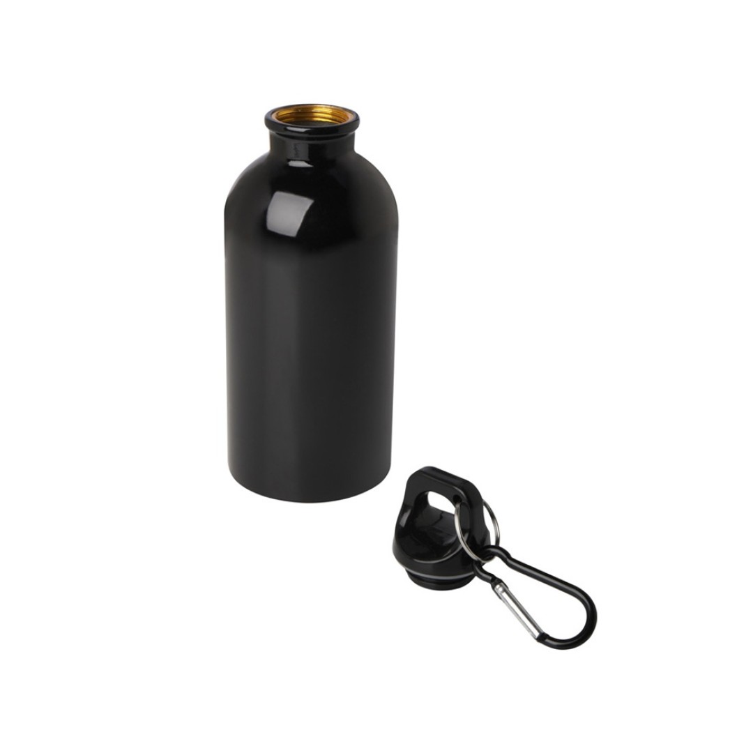 Одностенная бутылка для воды с карабином Oregon, изготовленная из нержавеющей стали, сертифицированной по стандарту RCS, объемом 400 мл - сплошной черный