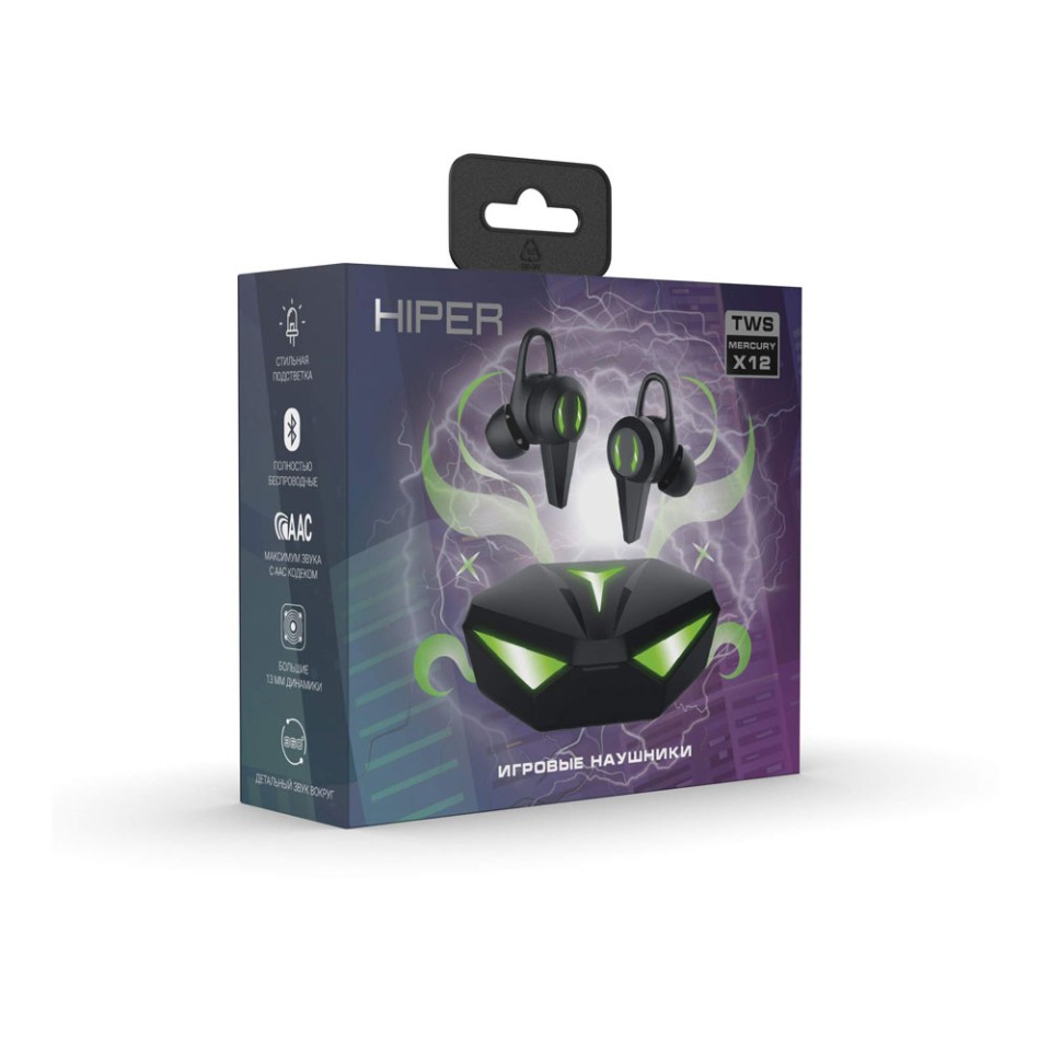 Беспроводные наушники HIPER TWS Mercury X12 (HTW-MX12) Bluetooth 5.1 гарнитура, Черный (Р)
