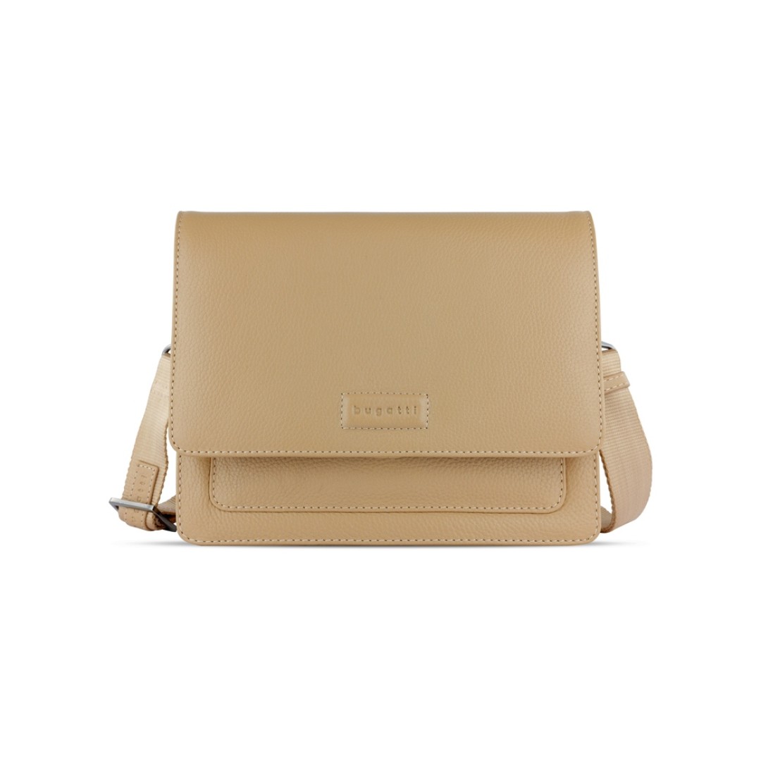 Сумка через плечо женская BUGATTI Elsa, песочного цвета, воловья кожа/полиэстер, 25х8,5х20 см