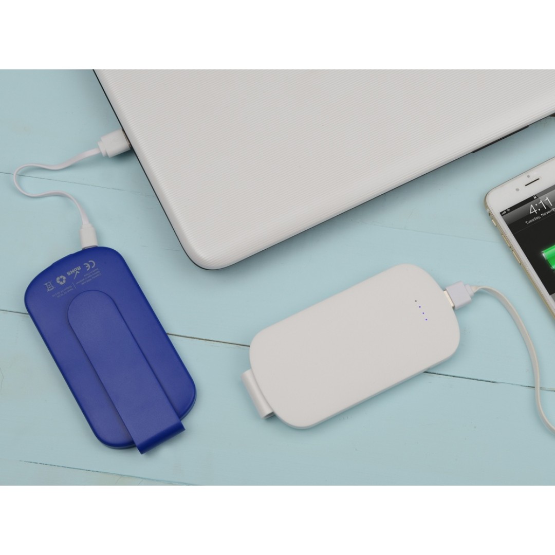 Портативное зарядное устройство "Pin" на 4000 mAh с большой площадью нанесения и клипом для крепления к одежде или сумке, синий