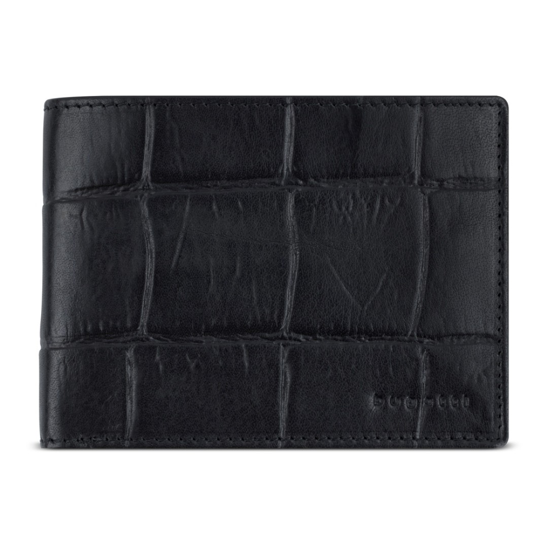 Портмоне BUGATTI Nevio, чёрный, воловья кожа/козья кожа/полиэстер, 12,5х2,5х9,3 см