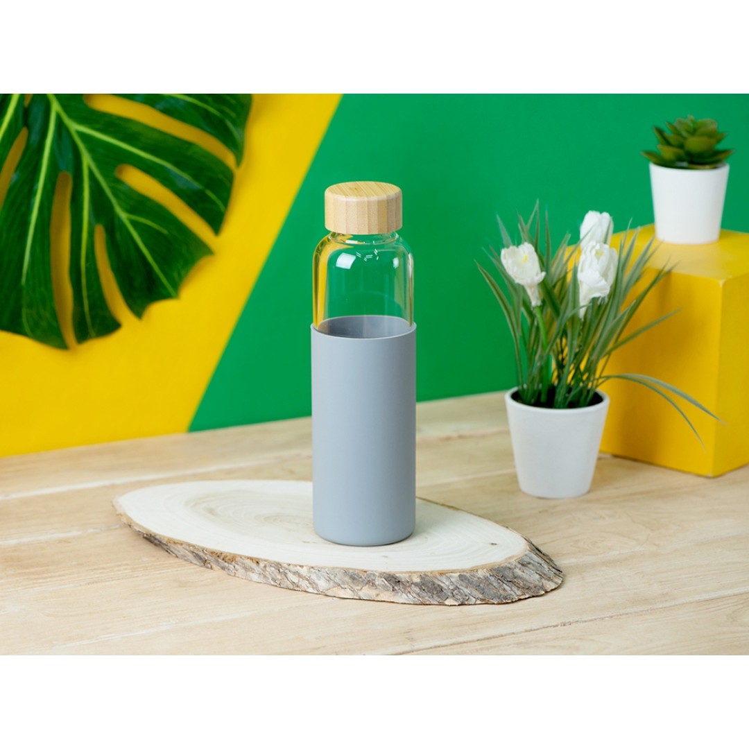 Бутылка для воды стеклянная "Refine", в чехле, 550 мл, серый