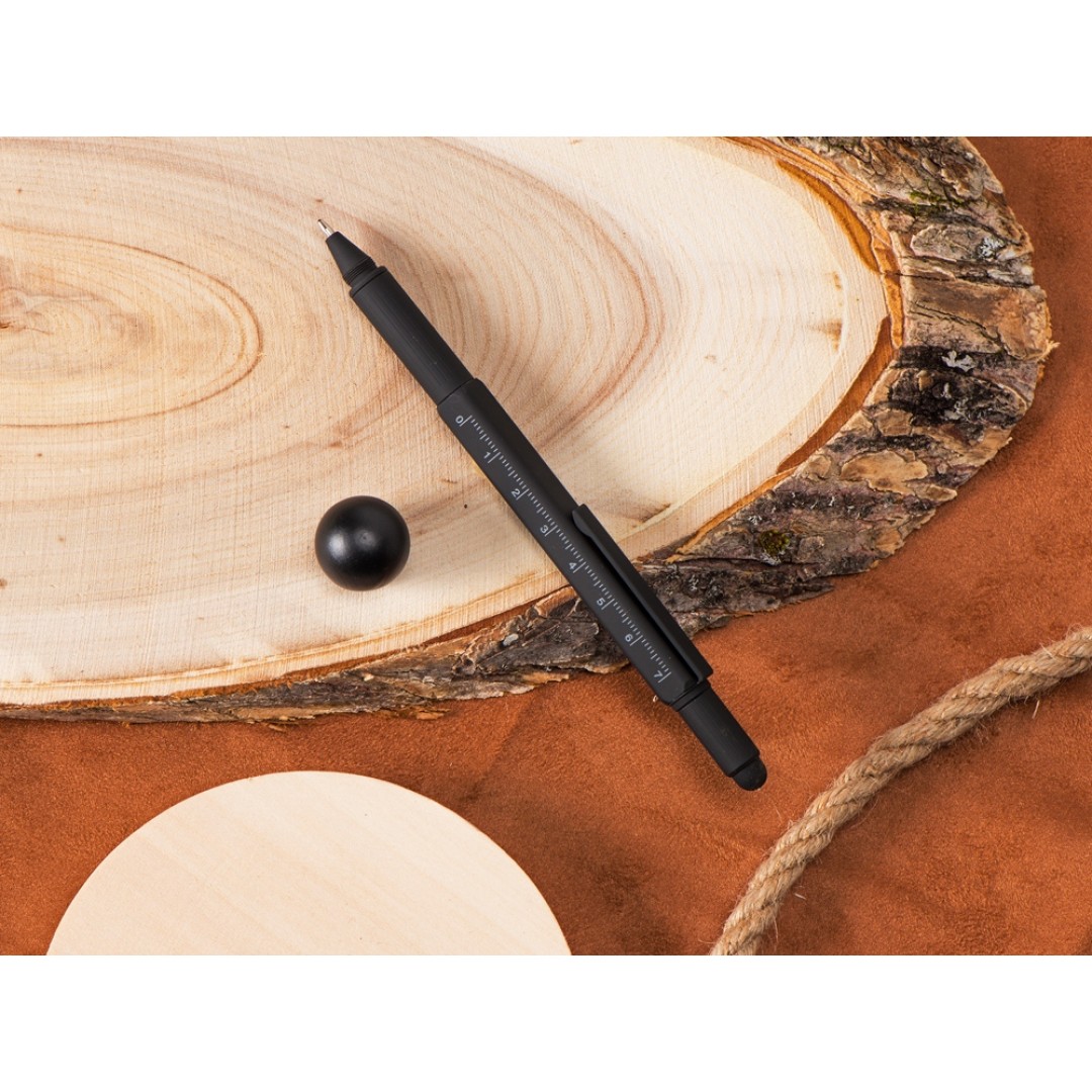 Ручка шариковая металлическая "Tool", черный. Встроенный уровень, мини отвертка, стилус