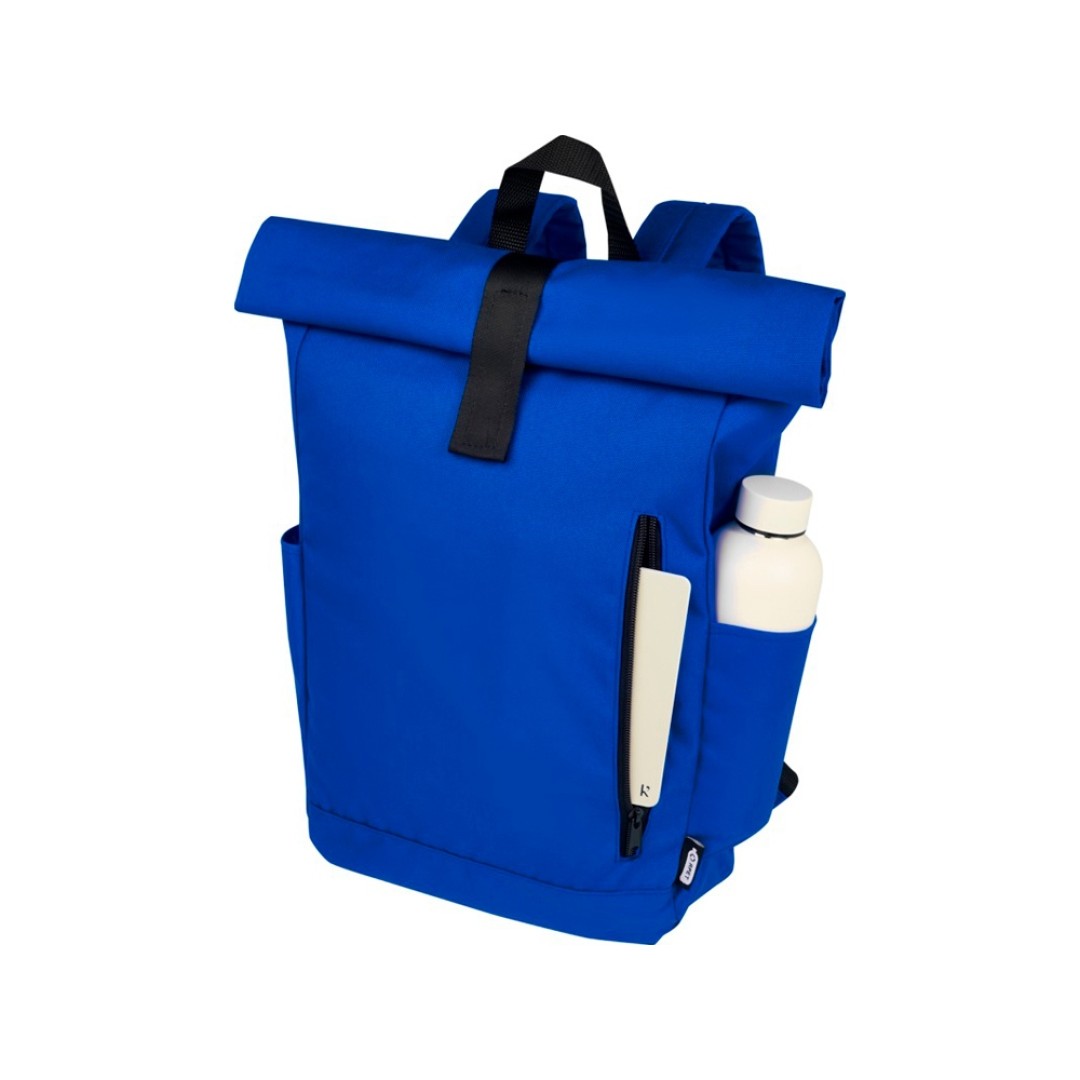Рюкзак Byron 15,6" объемом 18 л со скручиваемым верхом, изготовленный из переработанного ПЭТ по стандарту GRS, синий