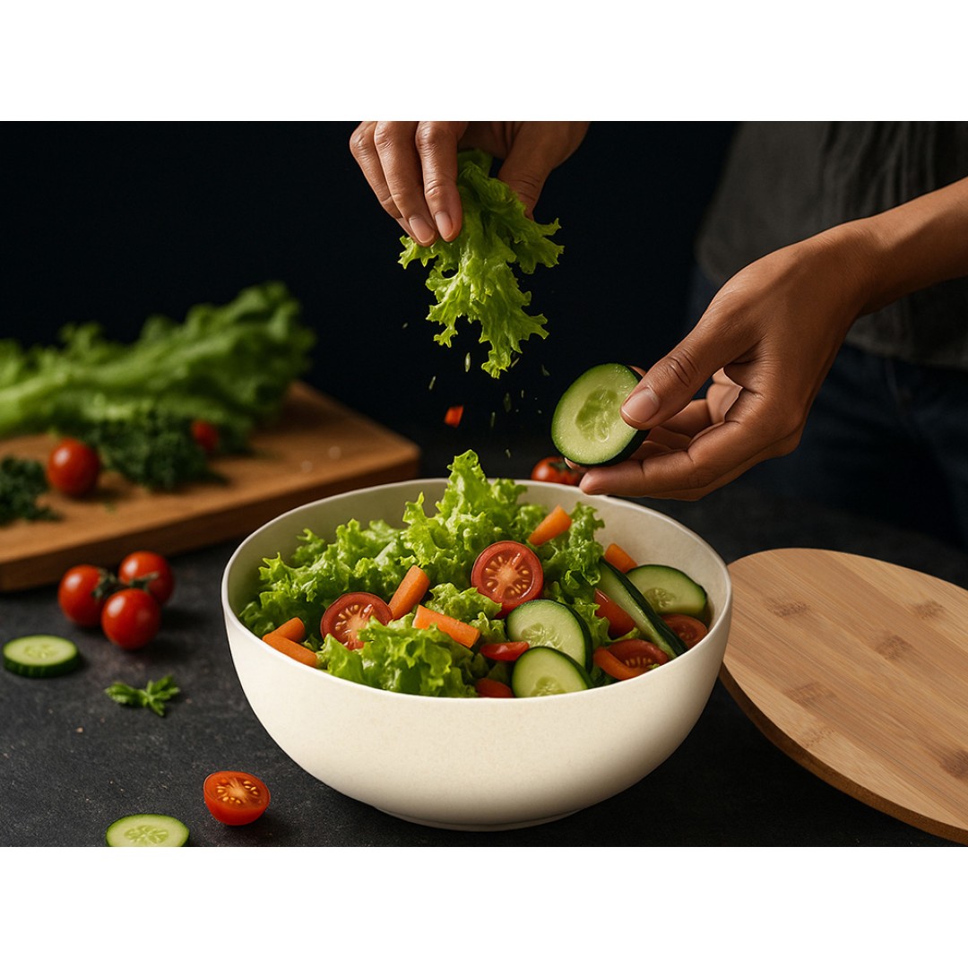 Салатник Bowl с бамбуковой крышкой, бежевый