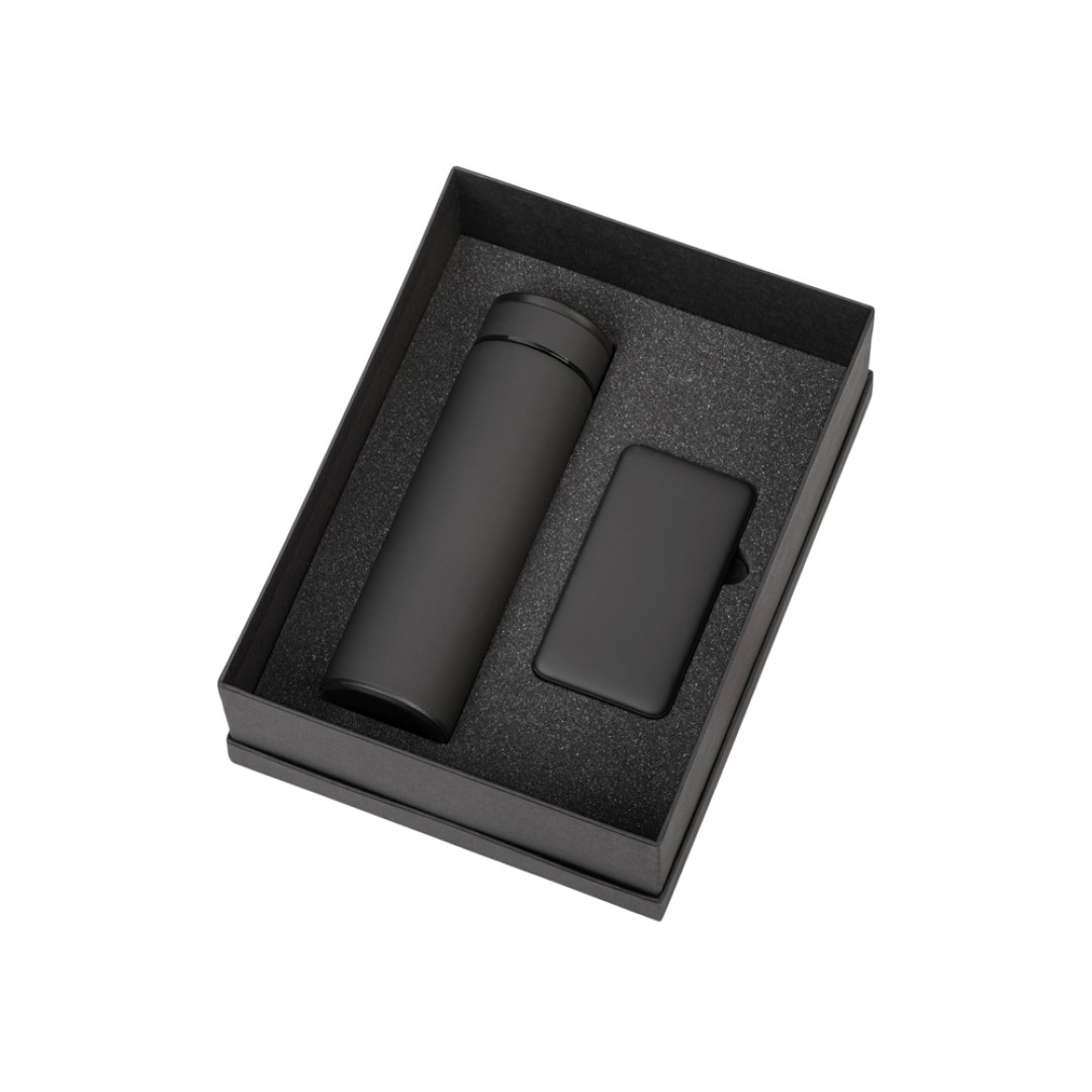 Подарочный набор с термосом и повербанком С1, черный