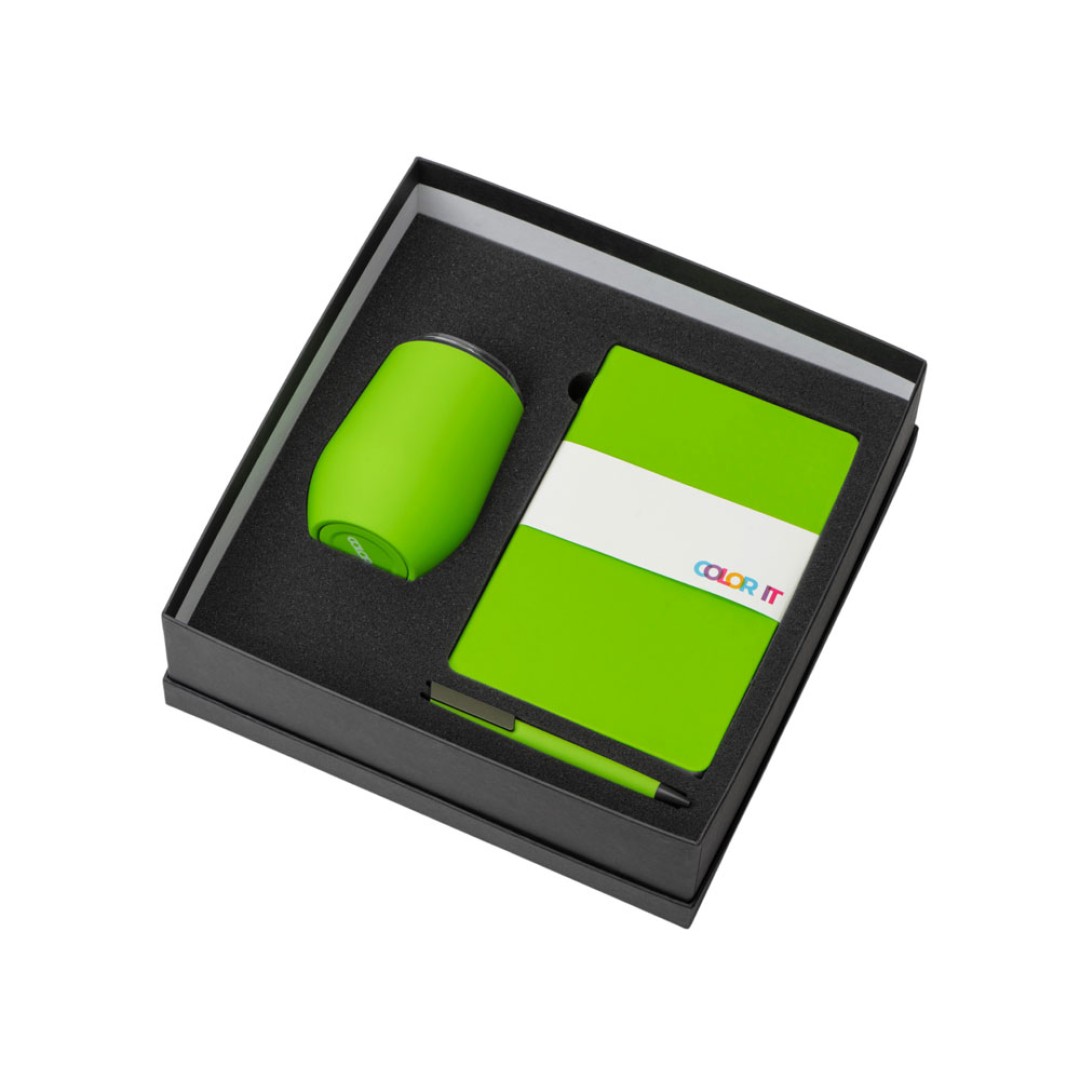 Подарочный набор c блокнотом C1, ручкой и термокружкой, зеленое яблоко